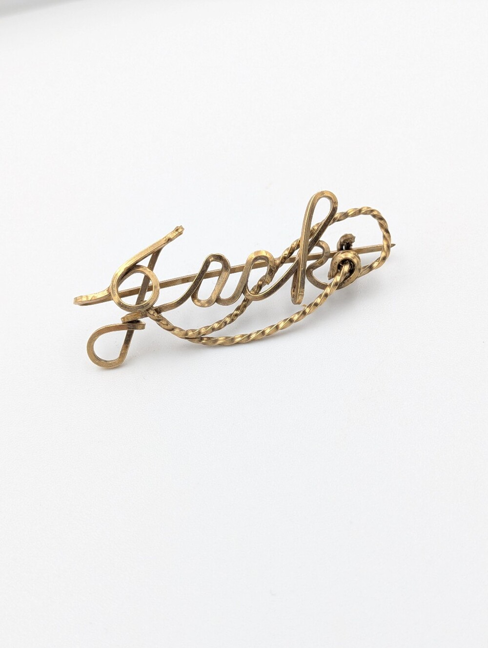 Vintage Jack name hand crafted twisted wire brooch pin